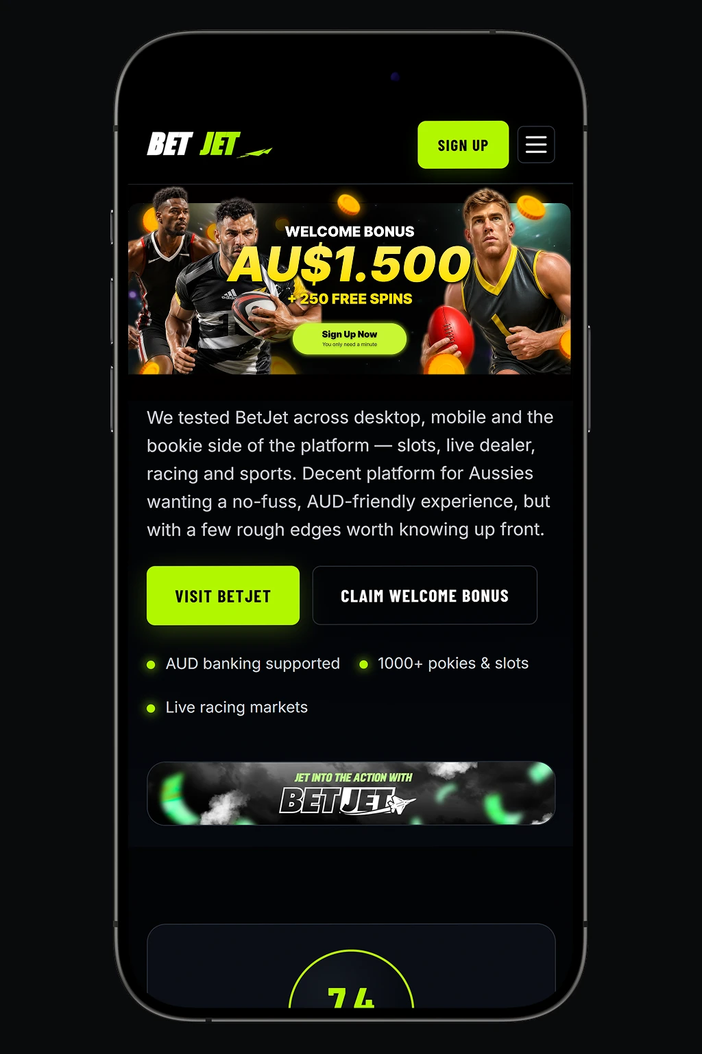 BetJet mobile casino app on smartphone